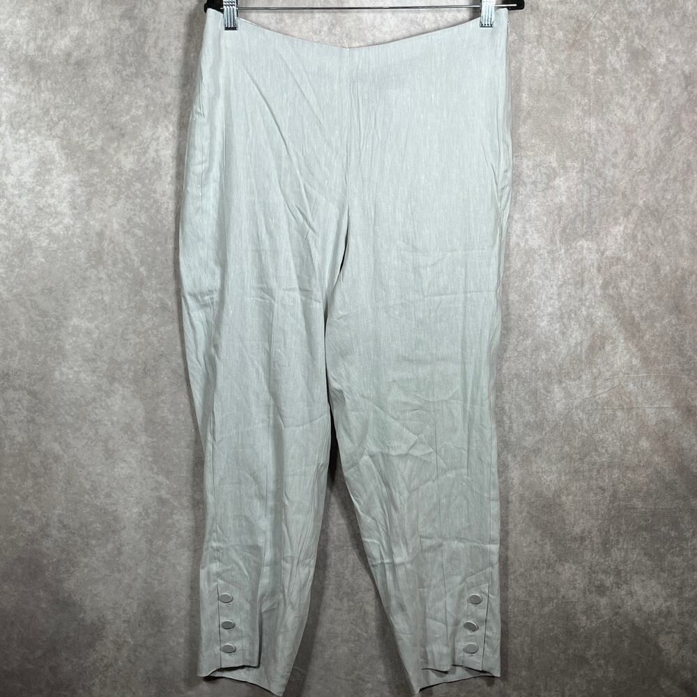J. Jill Pants Womens 1X Beige‎ Zinc White Linen Buttoned Hem Mid Rise Ankle NEW